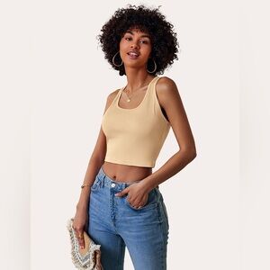 Women’s Ribbed Scoop Neck Crop Tank Top - Beige